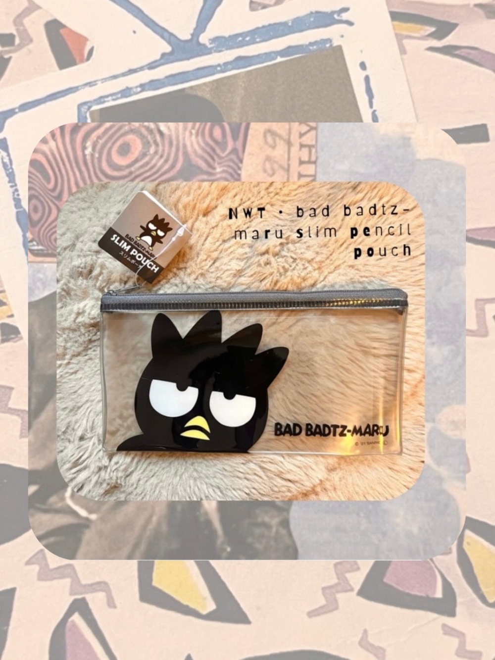 🍭3/$15 🎉 Sanrio Bad Badtz-Maru clear black slim pencil zipper pouch
